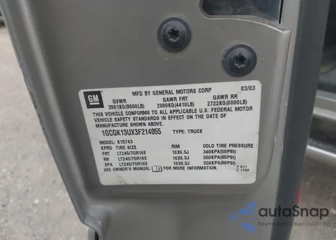 2003 Chevrolet Silverado 1500Hd Lt z USA, uszkodzony, nr VIN 1GCGK13UX3F214055